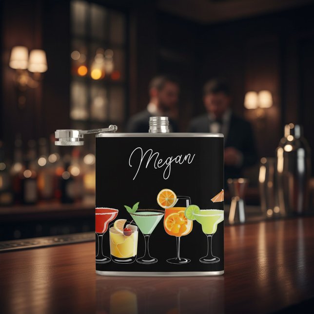 Custom Name with Colorful Hand-Drawn Cocktails Flask (Creator Uploaded)