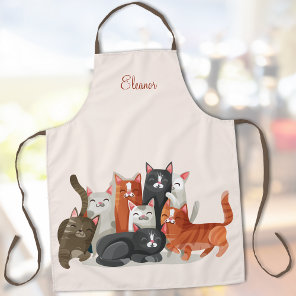 Custom Name with Cute Kitty Cats Illustration Apron