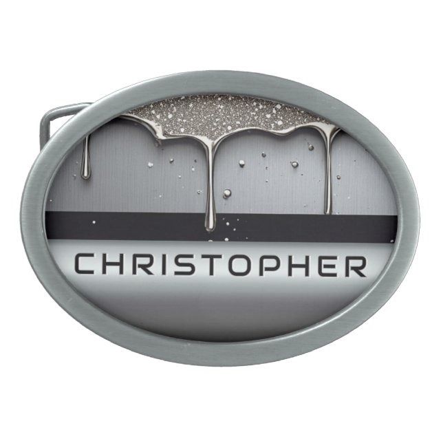 Custom Name With Dripping Liquid Metal Belt Buckle (Front)