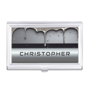 Custom Name With Dripping Liquid Metal Business Card Case