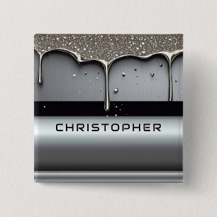 Custom Name With Dripping Liquid Metal Button