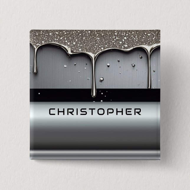 Custom Name With Dripping Liquid Metal Button (Front)
