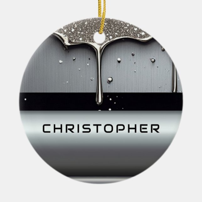 Custom Name With Dripping Liquid Metal Ceramic Ornament (Front)