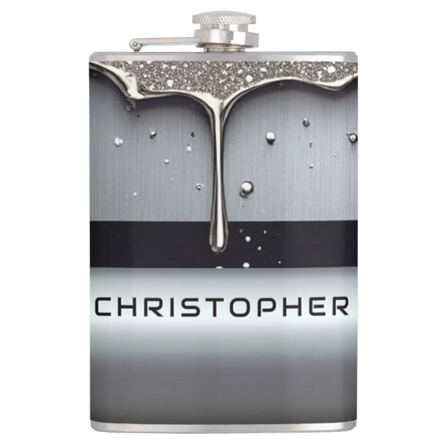 Custom Name With Dripping Liquid Metal Flask (Front)