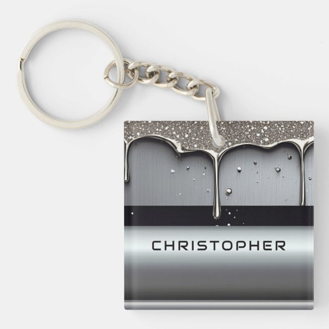 Custom Name With Dripping Liquid Metal Keychain (Front)