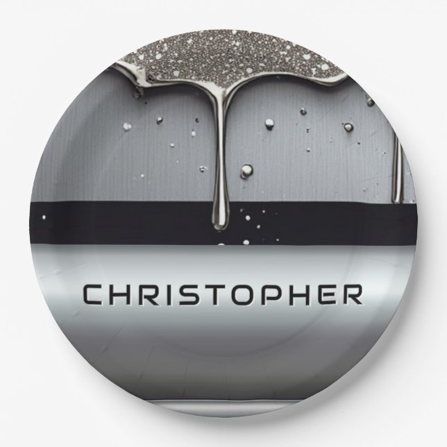 Custom Name With Dripping Liquid Metal Paper Plates (Front)