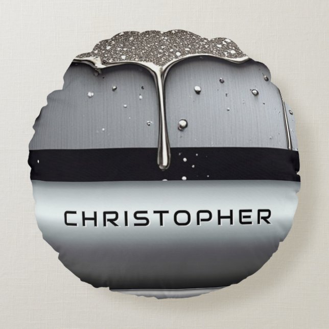 Custom Name With Dripping Liquid Metal Round Pillow (Front)