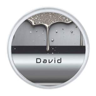 Custom Name With Dripping Liquid Metal Silver Finish Lapel Pin