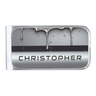 Custom Name With Dripping Liquid Metal Silver Finish Money Clip
