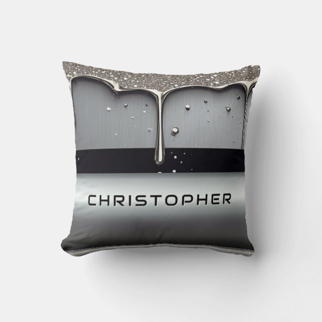 Custom Name With Dripping Liquid Metal Throw Pillow (Front)
