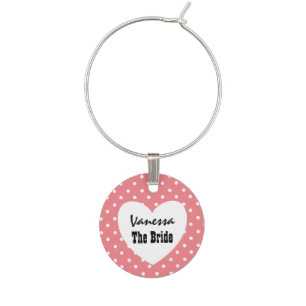 Custom Name with Heart BRIDE Polka Dots Wine Glass Charm