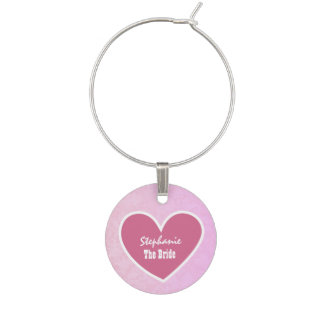Custom Name with Heart BRIDE V03 PINK Wine Charm