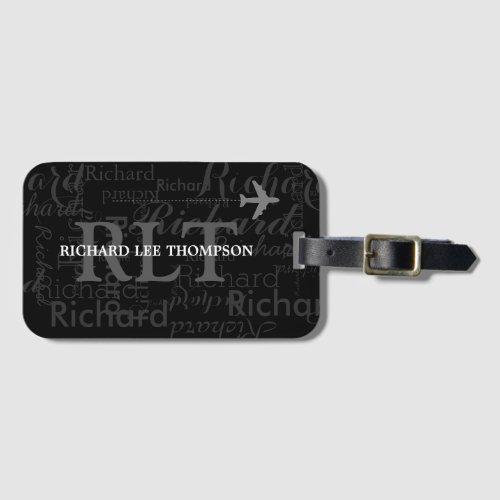 custom name with initials personalized black luggage tag