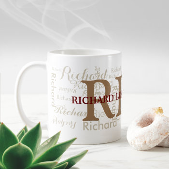 Custom Name With Initials Personalized Monogram Coffee Mug by mixedworld at Zazzle