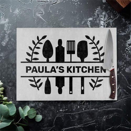 Custom Name with Kitchen Utensils Graphic Cutting Board