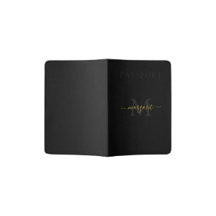 Custom Name with Monogram Modern Black Stylish Passport Holder