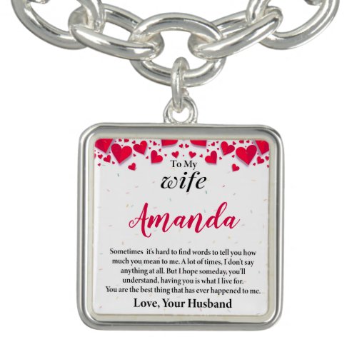 Custom Name with Paper Hearts Message for Wife Bracelet