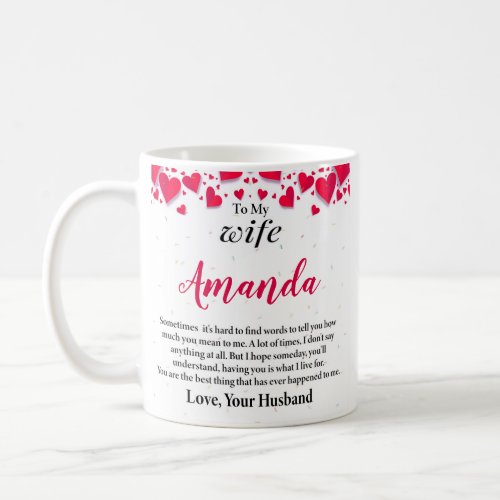 Custom Name with Paper Hearts Message for Wife Coffee Mug