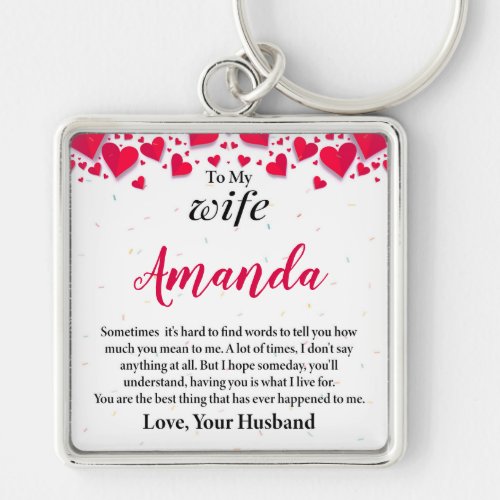 Custom Name with Paper Hearts Message for Wife Keychain