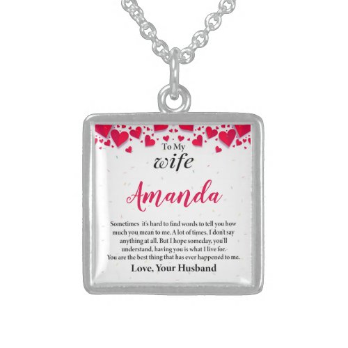Custom Name with Paper Hearts Message for Wife Sterling Silver Necklace
