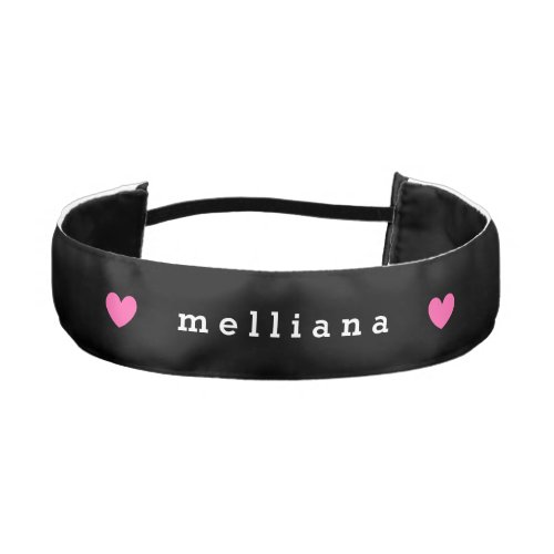 Custom Name with Pink Hearts BLACK A10 Athletic Headband