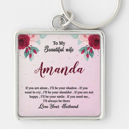 Custom Name with Red Rose Message for Wife Keychain