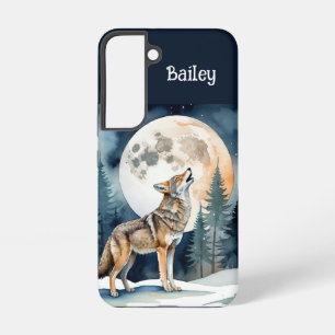 Custom Name Wolf Wolves Howling at the Moon Samsung Galaxy S22 Case