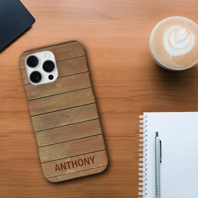 Custom Name Wood Plank Rustic Personalized Trendy iPhone Case (Creator Uploaded)