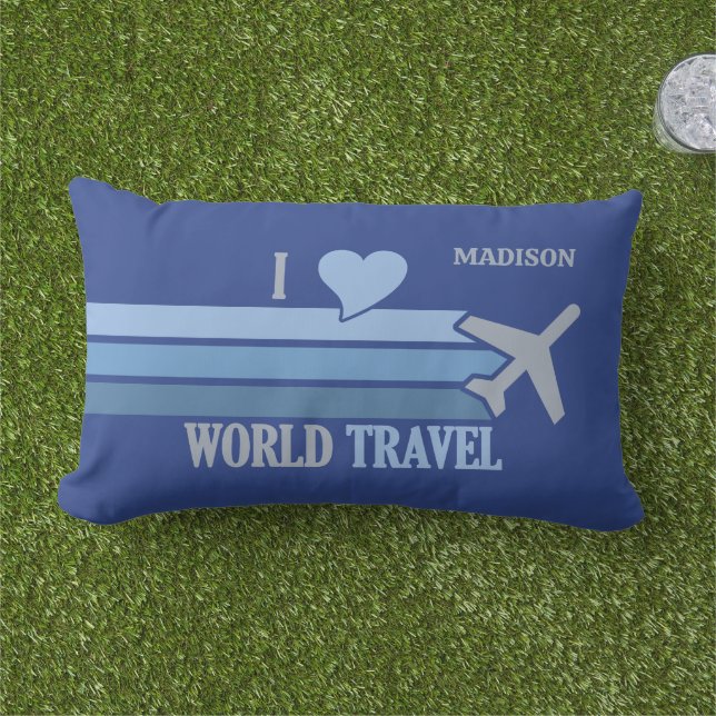 Custom Name World Travel Lumbar Pillow (Grass)