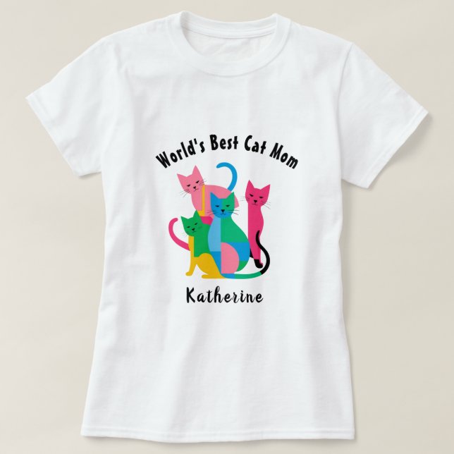 Custom Name World's Best Cat Mom T-Shirt (Design Front)