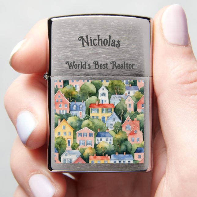 Custom Name World's Best Realtor Houses Homes Zippo Lighter (In Hand)