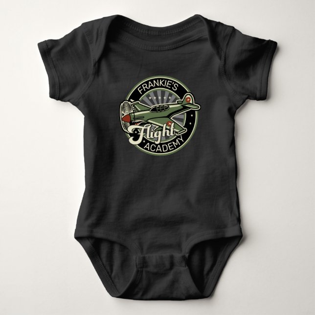 Custom NAME WWII Military Fighter War Plane Retro Baby Bodysuit (Front)