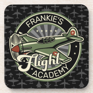 Custom NAME WWII Military Fighter War Plane Retro Beverage Coaster