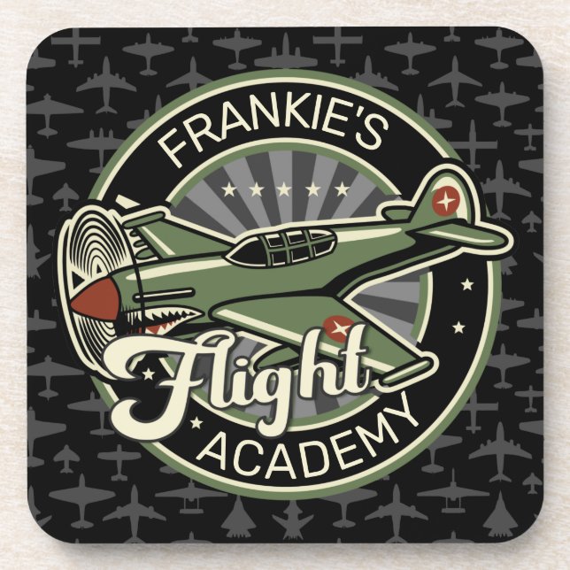 Custom NAME WWII Military Fighter War Plane Retro Beverage Coaster (Front)