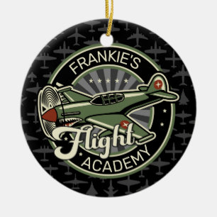 Custom NAME WWII Military Fighter War Plane Retro Ceramic Ornament