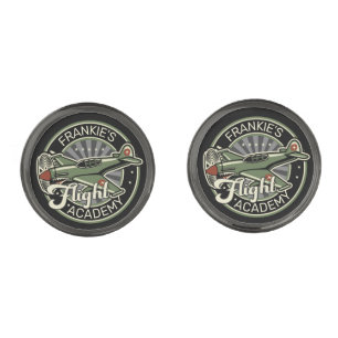 Custom NAME WWII Military Fighter War Plane Retro Cufflinks