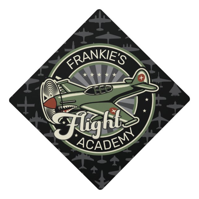Custom NAME WWII Military Fighter War Plane Retro Graduation Cap Topper (Front)