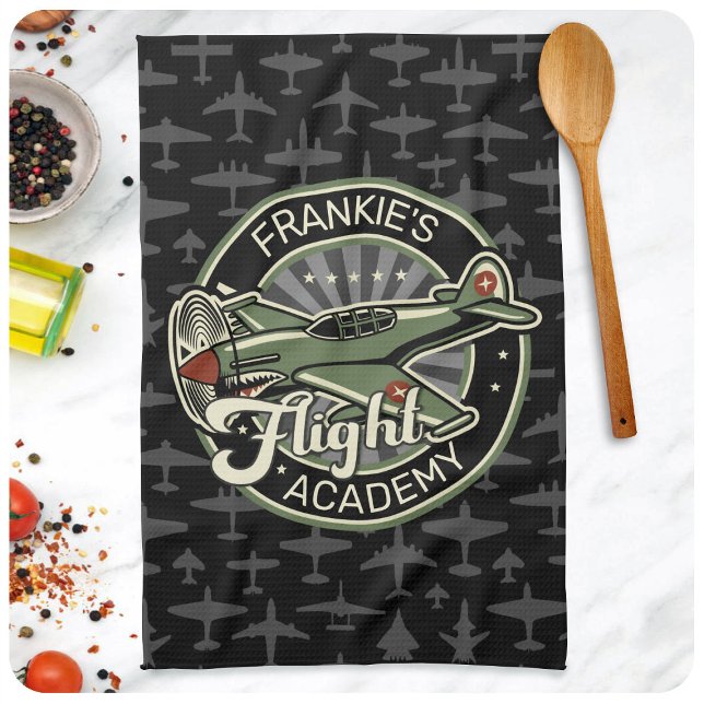 Custom NAME WWII Military Fighter War Plane Retro Kitchen Towel (Creator Uploaded)