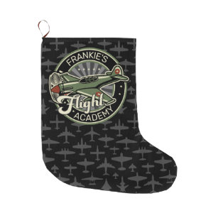 Vintage Toy Airplane Blue Plaid Customizable Christmas Stocking 