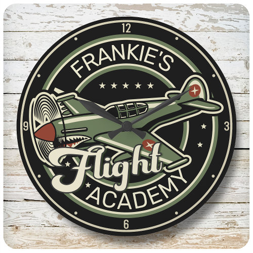 Custom NAME WWII Military Fighter War Plane Retro Large Clock