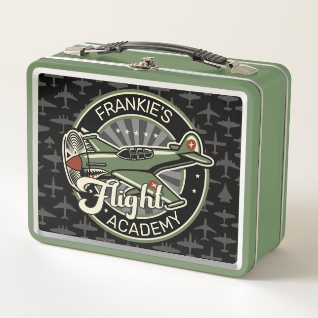 Custom NAME WWII Military Fighter War Plane Retro Metal Lunch Box (Front)