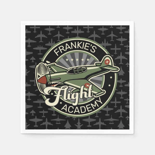 Custom NAME WWII Military Fighter War Plane Retro Napkins (Front)
