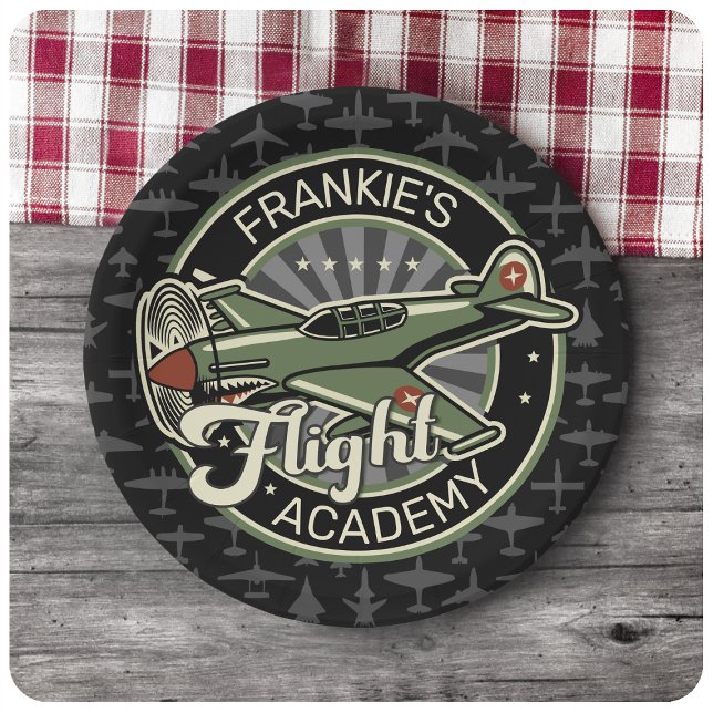 Custom NAME WWII Military Fighter War Plane Retro Paper Plates (Creator Uploaded)