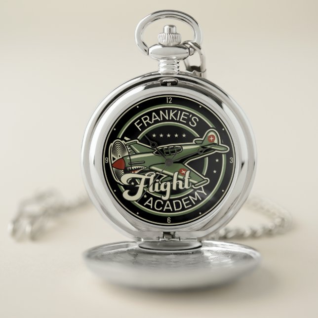 Custom NAME WWII Military Fighter War Plane Retro Pocket Watch (Inside)