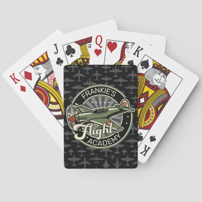 Custom NAME WWII Military Fighter War Plane Retro Poker Cards (Back)