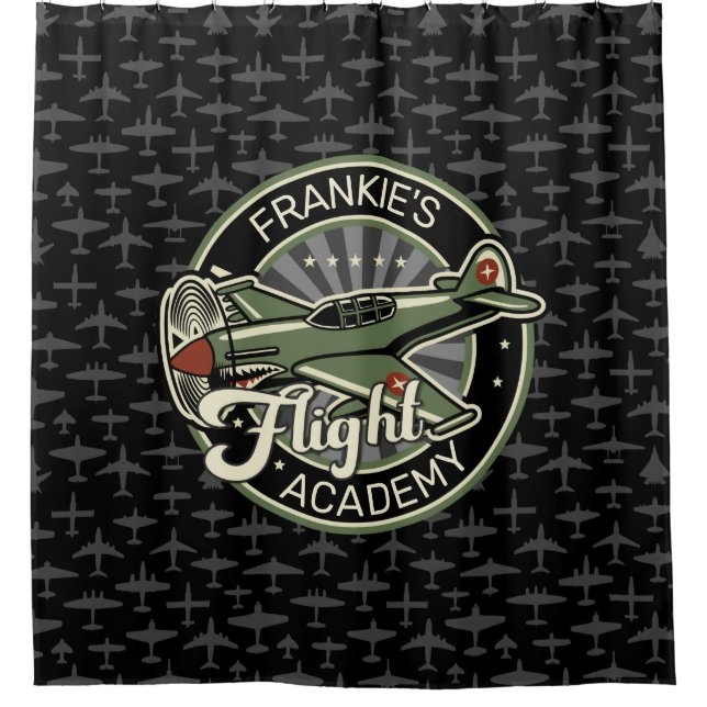 Custom NAME WWII Military Fighter War Plane Retro Shower Curtain (Front)