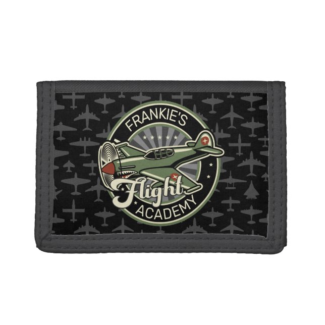 Custom NAME WWII Military Fighter War Plane Retro Trifold Wallet (Front)
