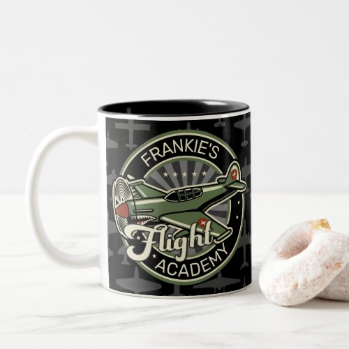 Custom NAME WWII Military Fighter War Plane Retro Two_Tone Coffee Mug