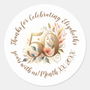 Custom Name & Year 50th Birthday Celebration  Classic Round Sticker