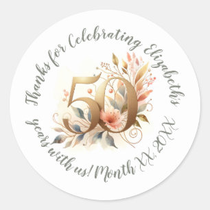 Custom Name & Year 50th Birthday Celebration Classic Round Sticker